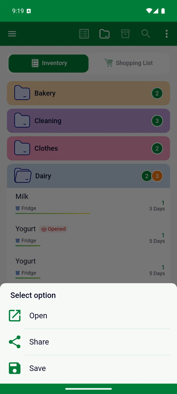After export: Open, Share or Save