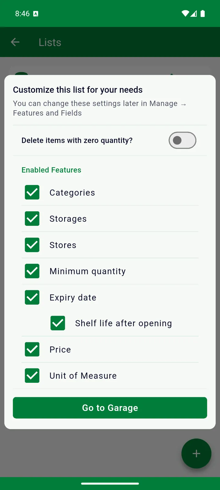 Customize this list for your needs: the feature switches for a new list