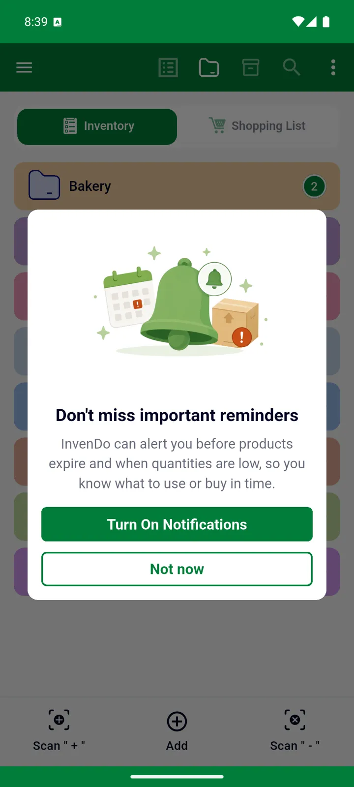 The Don't miss important reminders prompt with the Turn On Notifications button